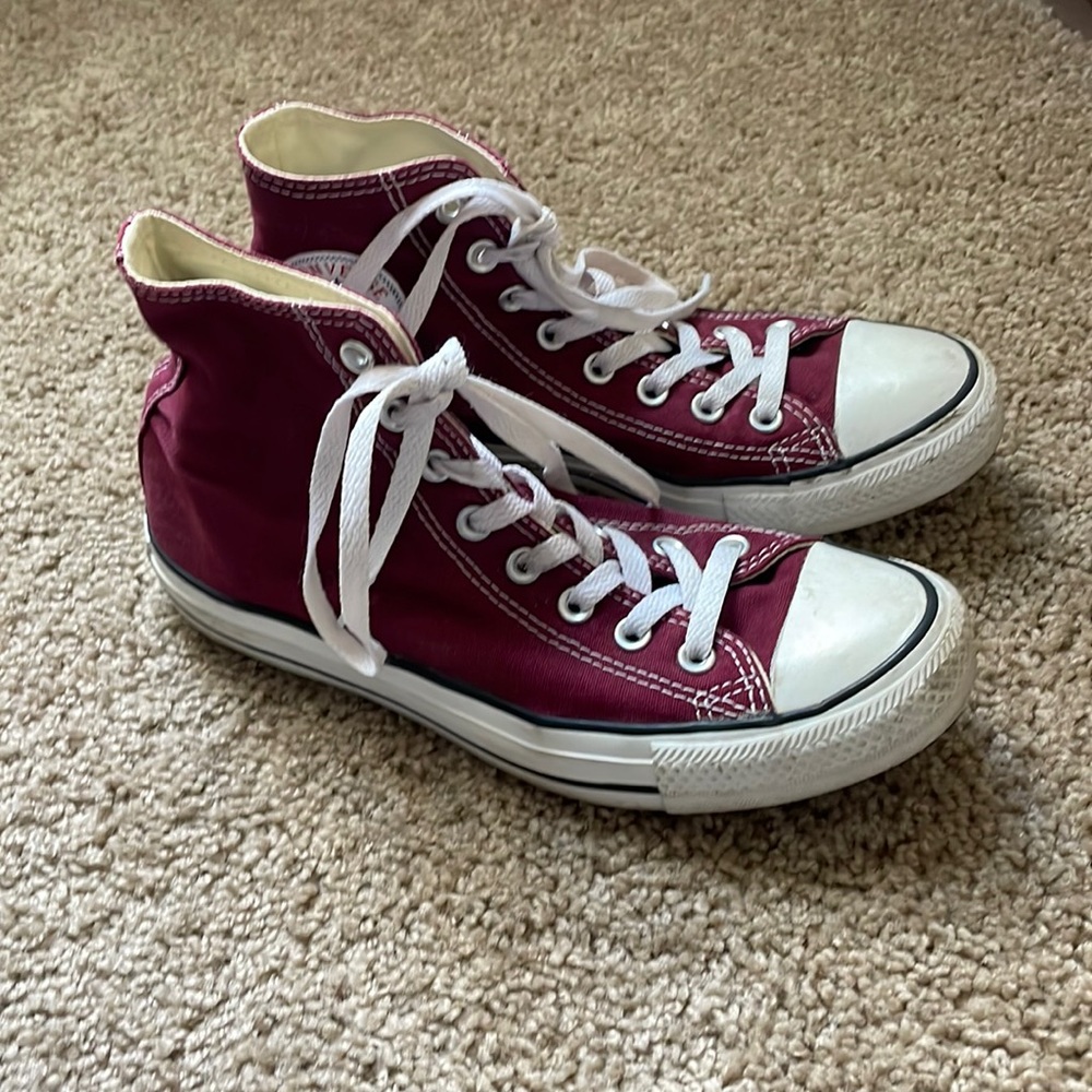 Burgundy high top Converse